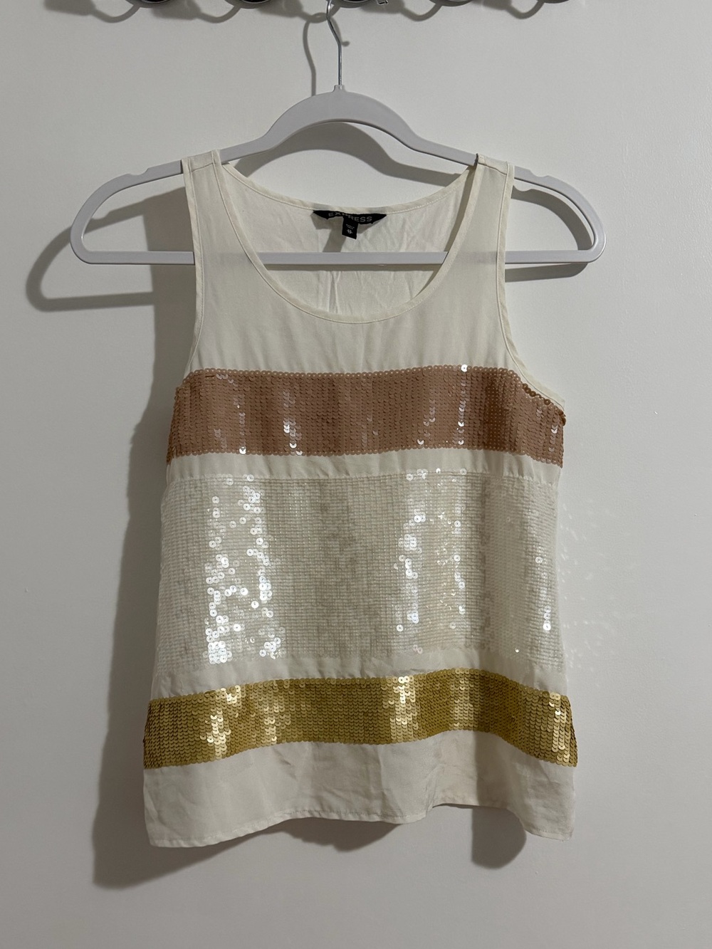 Express Sequin Striped Sleeveless Tank Top XS